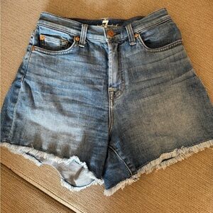 7 For All Mankind Fringe Denim Shorts